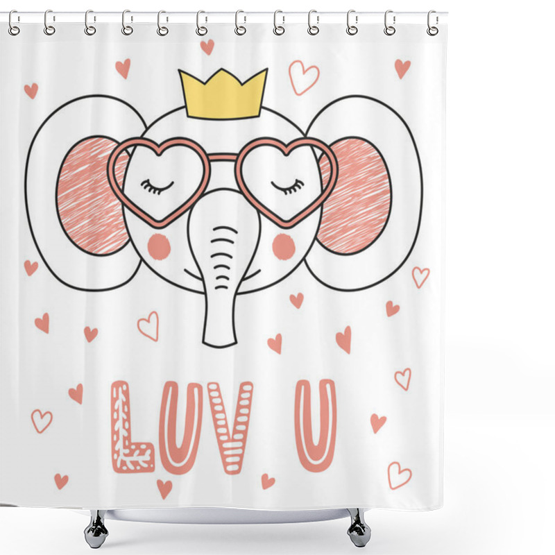 Personality  Cute Elephant In Heart Shaped Glasses Shower Curtains