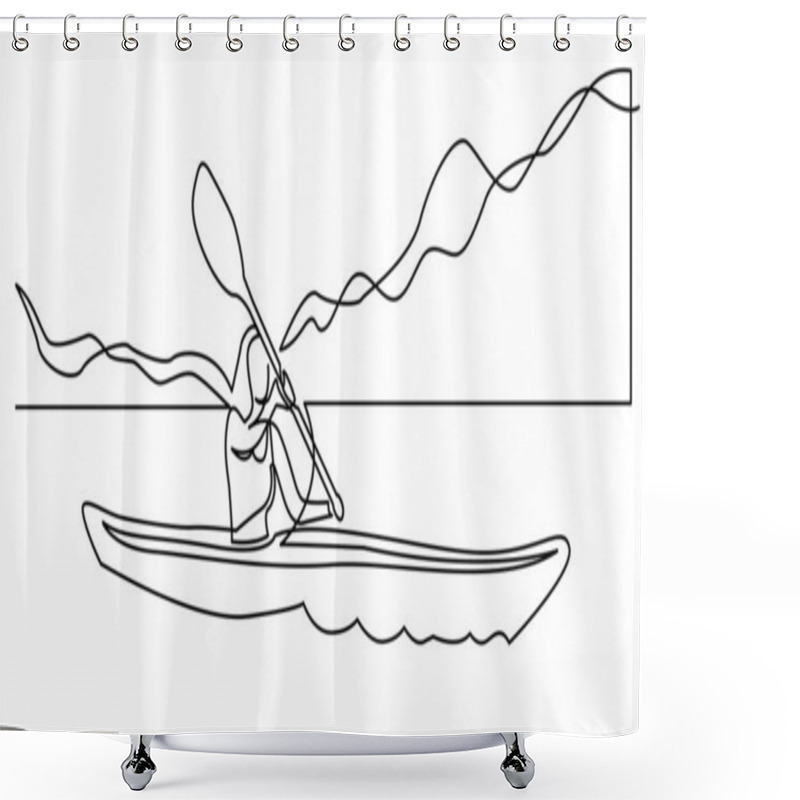 Personality  Continuous Line Drawing Of Young Healthy Woman Kayaking On Mountain Lake Shower Curtains