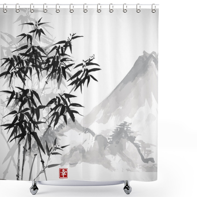 Personality  Card With Bamboo And Mountain Shower Curtains