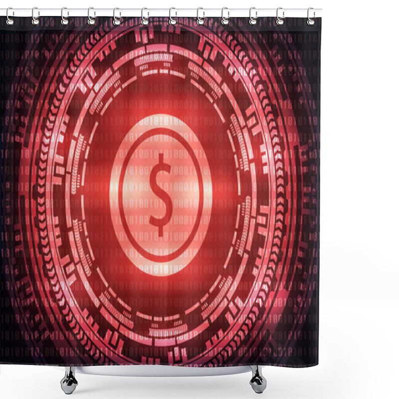 Personality  Abstract Technology Dollar Logo On Binary Code And Gear Red Background . Vector Illustration Cybercrime And Cyber Security Concept. Shower Curtains