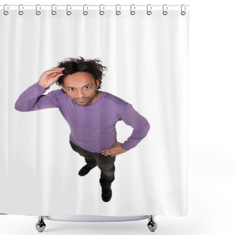 Personality  High Angle Shot Of Man Shower Curtains