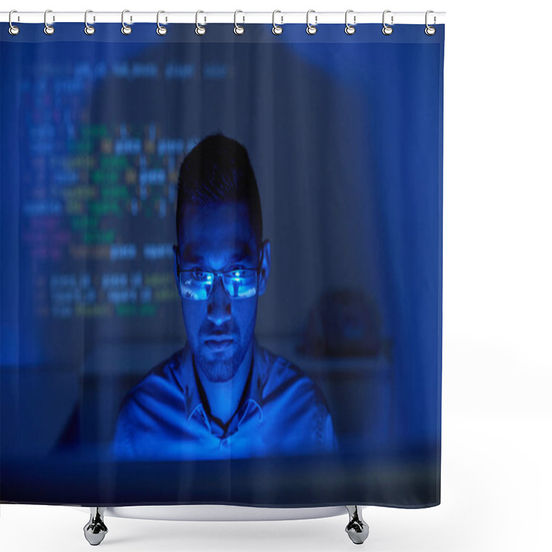 Personality  Indian Software Tester Checking The Code On Computer Screen Shower Curtains