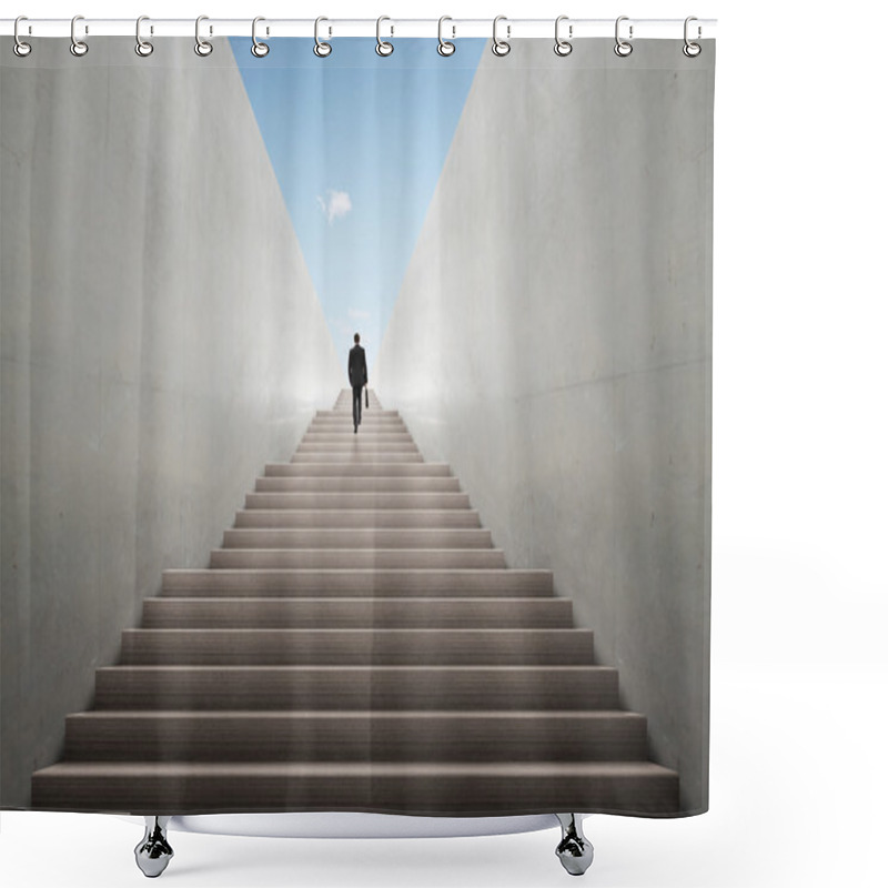 Personality  Ambitions Concept With Businessman Climbing Stairs Shower Curtains