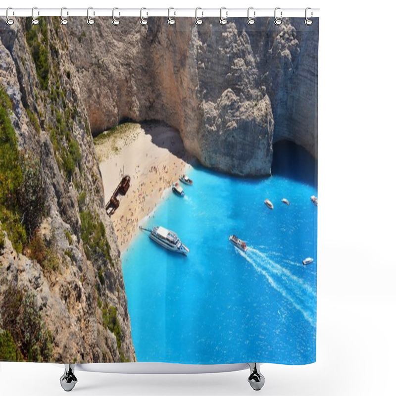 Personality  Navagio Beach In Greece Shower Curtains