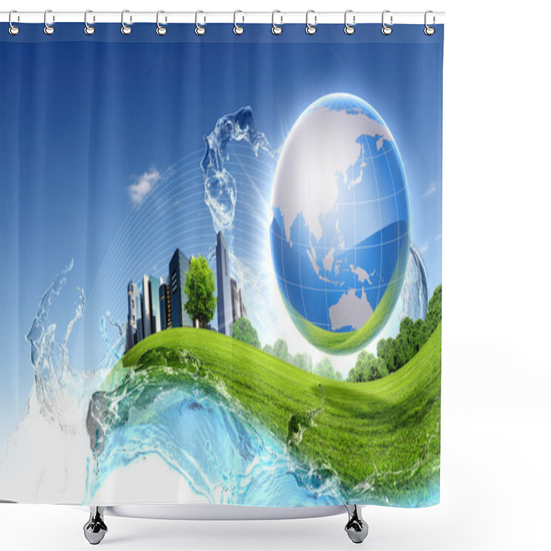 Personality  Green Planet Against Blue Sky And Clean Nature Shower Curtains