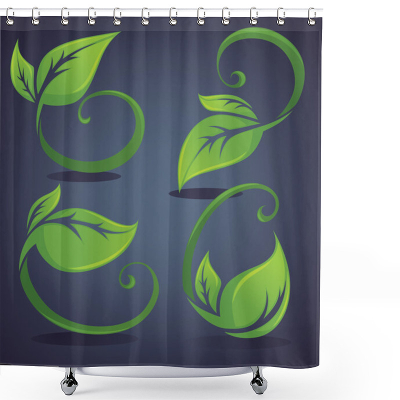 Personality  Vector Collection Of Decorative Green Leaves And Frames Shower Curtains