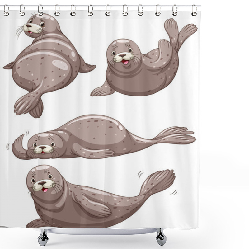 Personality  Four Seals With Happy Face Shower Curtains