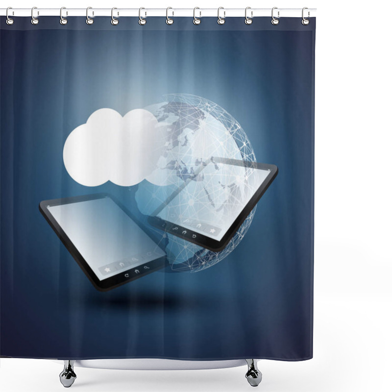 Personality  Cloud Computing Design Concept - Digital Network Connections, Technology Background With Earth Globe And Tablet PC Shower Curtains