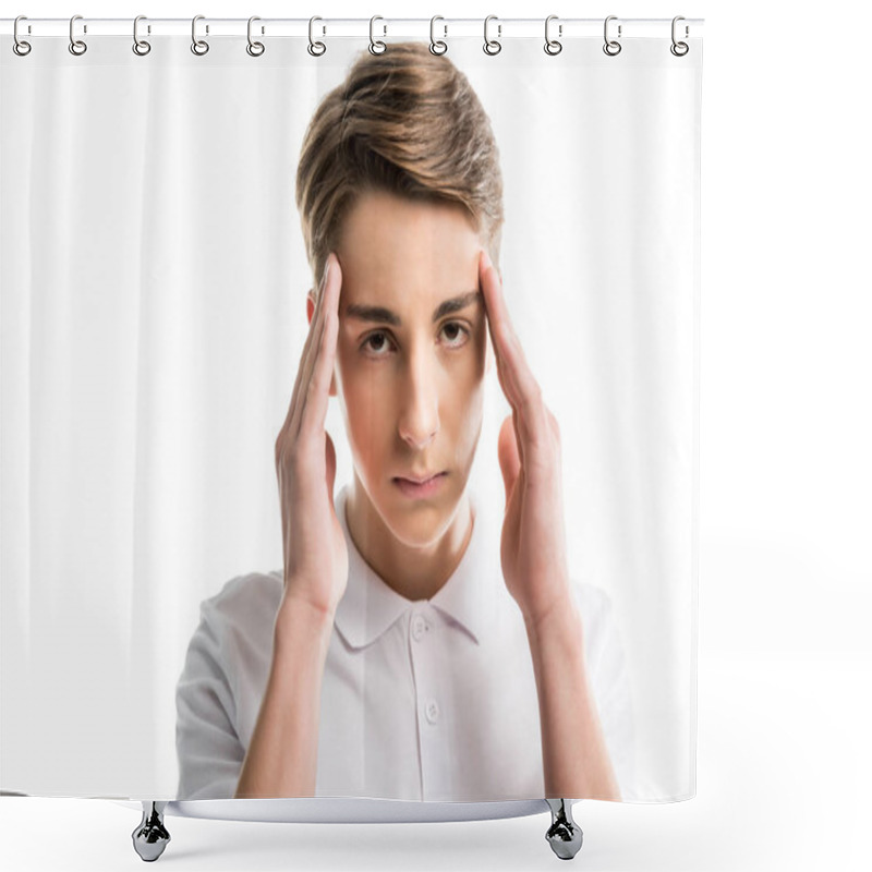 Personality  Caucasian Teenager Having Headache Shower Curtains