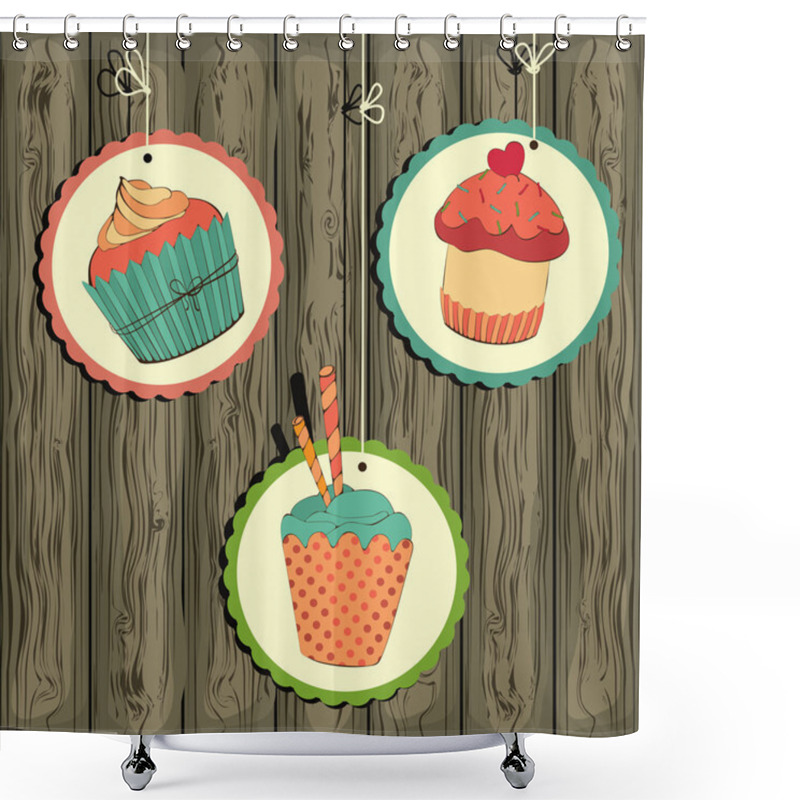 Personality  Cute Retro Cupcake On The String Shower Curtains