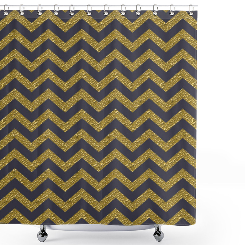 Personality  Zigzag (Chevron) Pattern With Gold Detail Shower Curtains