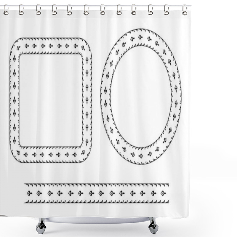 Personality  Decorative Frame Set. Square Floral Border. Round Pattern Outline. Vector Illustration. EPS 10. Shower Curtains