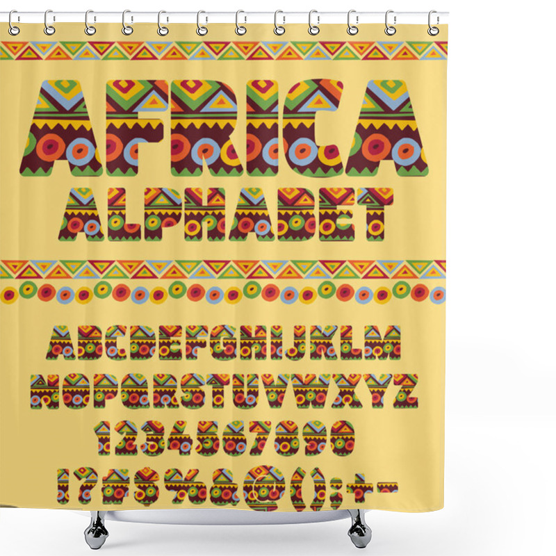 Personality  Vector Ethnic African Alphabet. Set Of Bright Motley Letters, Numbers And Punctuation Symbols. Shower Curtains