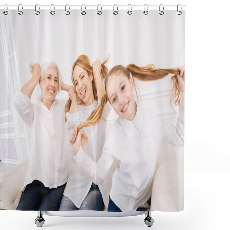 Personality  Positive Family Members Having Fun At Home Shower Curtains