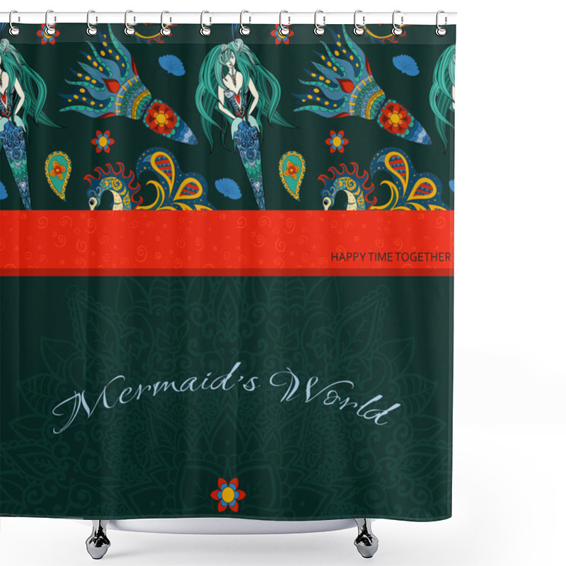 Personality  Hand Drawn Ornamental Mermaid, Sea-horse And Calmar.  Fairy-tale Shower Curtains