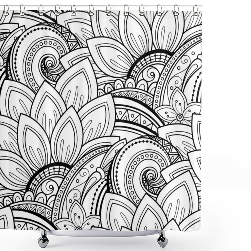 Personality   Seamless Monochrome Floral Pattern Shower Curtains