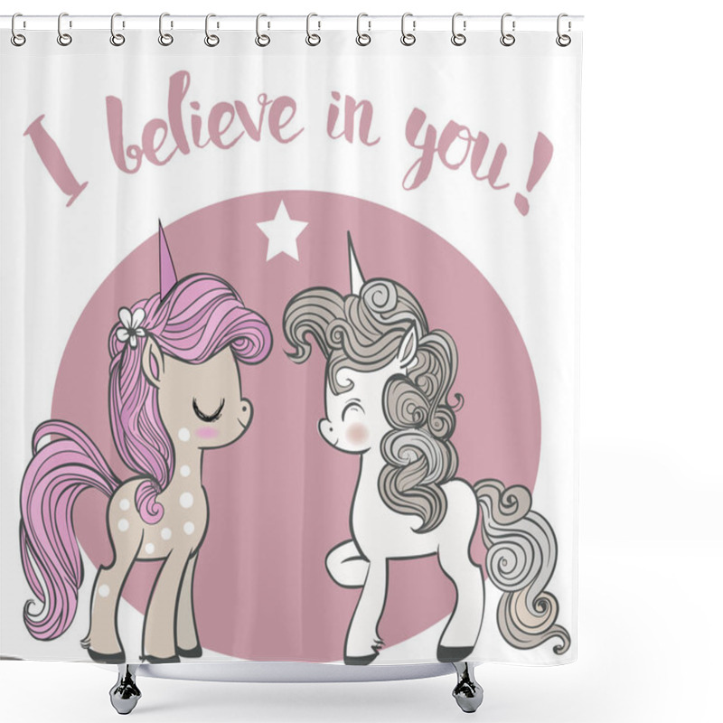 Personality  Pink And Blue Cartoon Unicorns Shower Curtains