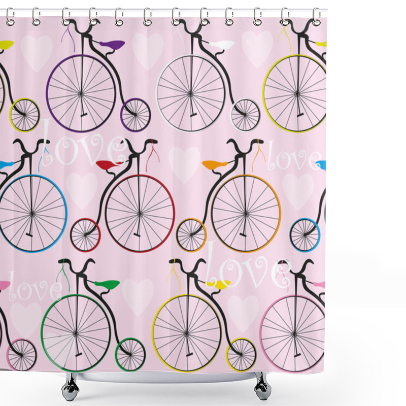 Personality  Texture With Old Bikes And Hearts Shower Curtains