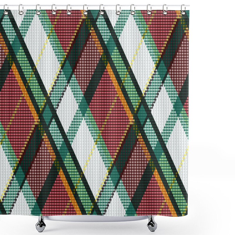 Personality  Rhombic Tartan Green, White And Brown Fabric Seamless Texture  Shower Curtains