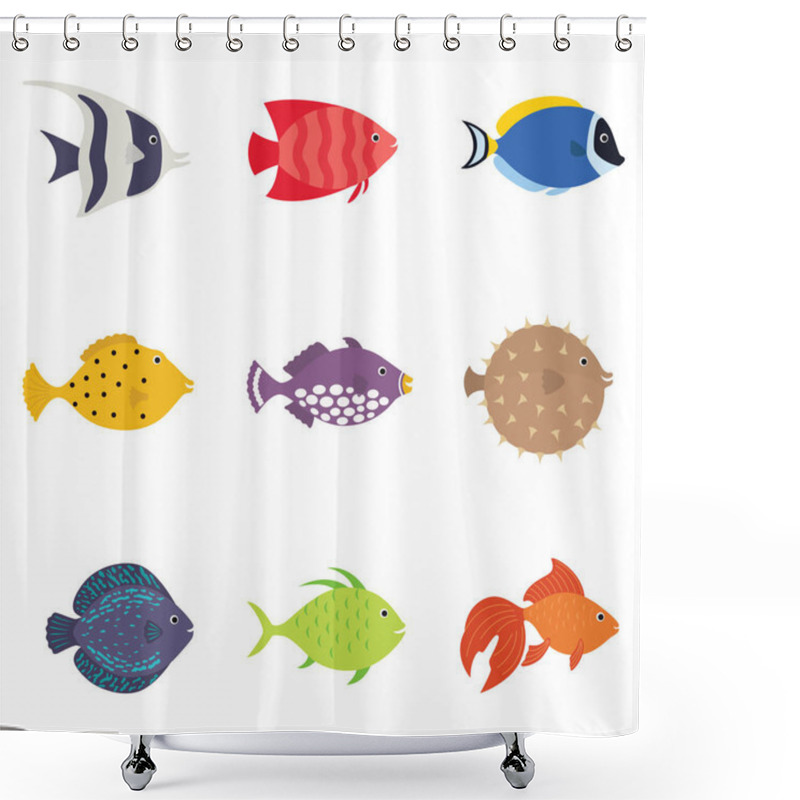 Personality  Cute Fish Vector Illustration Icons Set. Tropical Fish, Sea Fish, Aquarium Fish Set Isolated On White Background. Shower Curtains