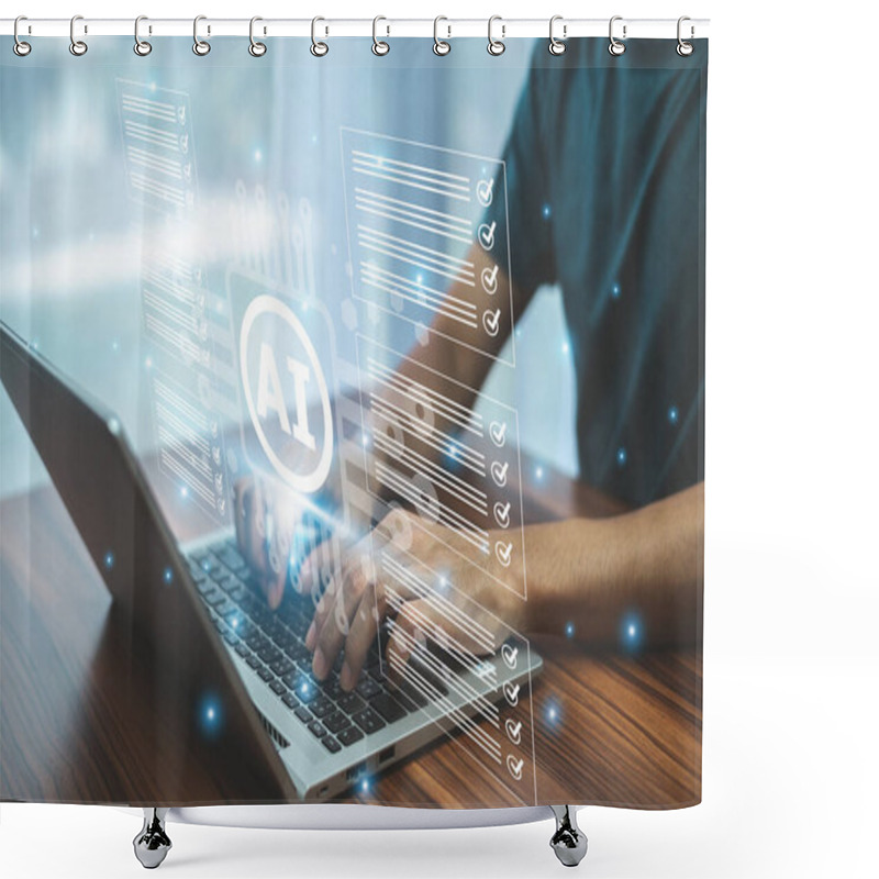 Personality  Businessmen Use AI Technology For Document Management, Optimizing Organization, Retrieval, And Security To Boost Efficiency And Productivity. Shower Curtains