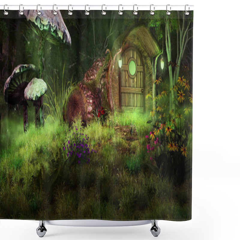 Personality  Night Scene With Fairytale House, Flowers And Mushrooms Shower Curtains