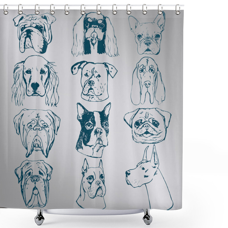 Personality   Elements For Logo. Set Of Vector Dogs. Shower Curtains