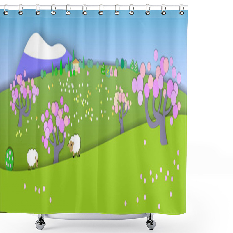 Personality  The Beginning Of Spring.Concept Change Of Seasons.Globe Concept Change Of Seasons.Globe Concept Showing A Peaceful And Idyllic Lifestyle.Paper Cut Style.Flat Landscape Illustration With Smooth Vector Shadows Shower Curtains