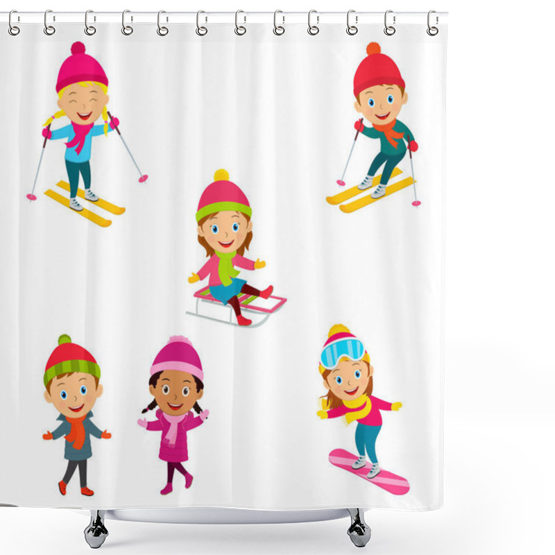 Personality  Kids Winter Activity Collection, Illustration,vector Shower Curtains