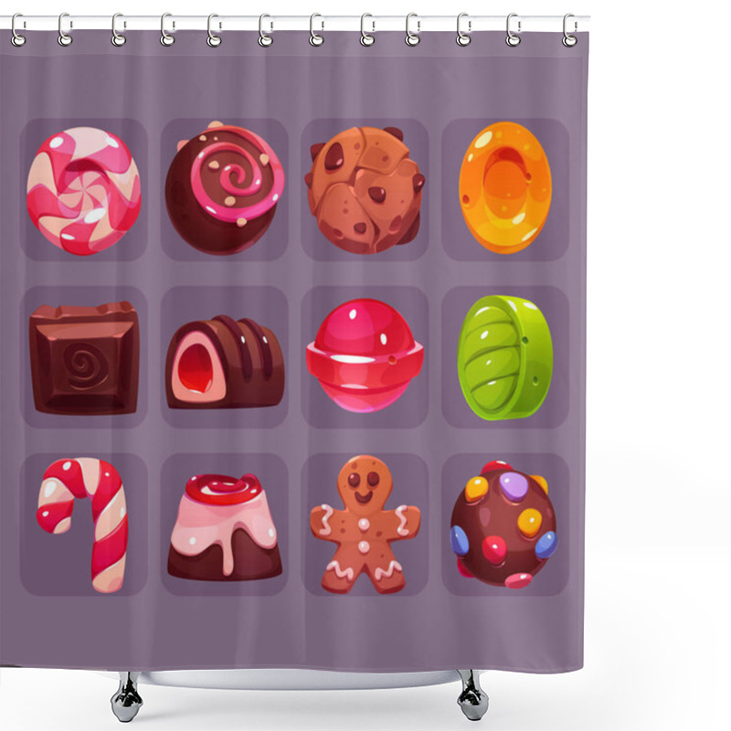 Personality  Candy Game Icons Cartoon Vector Ui Sweets Set Shower Curtains