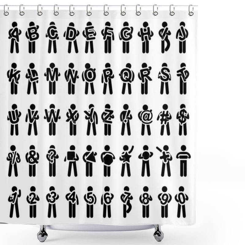 Personality  Man Carrying Holding Alphabet Text From A To Z Icon Symbol Sign Shower Curtains