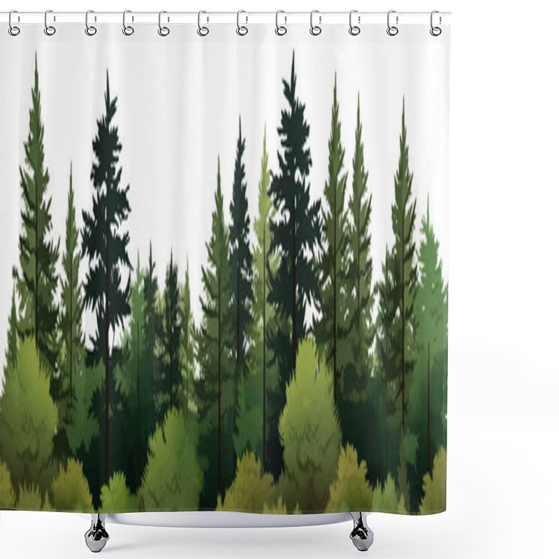 Personality  Dense Pine Forest Vector Simple 3d Smooth Cut And Isolated Illustration Shower Curtains