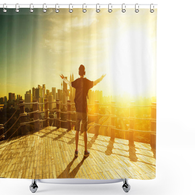 Personality  Silhouette Man Raisng Hands Up Shower Curtains