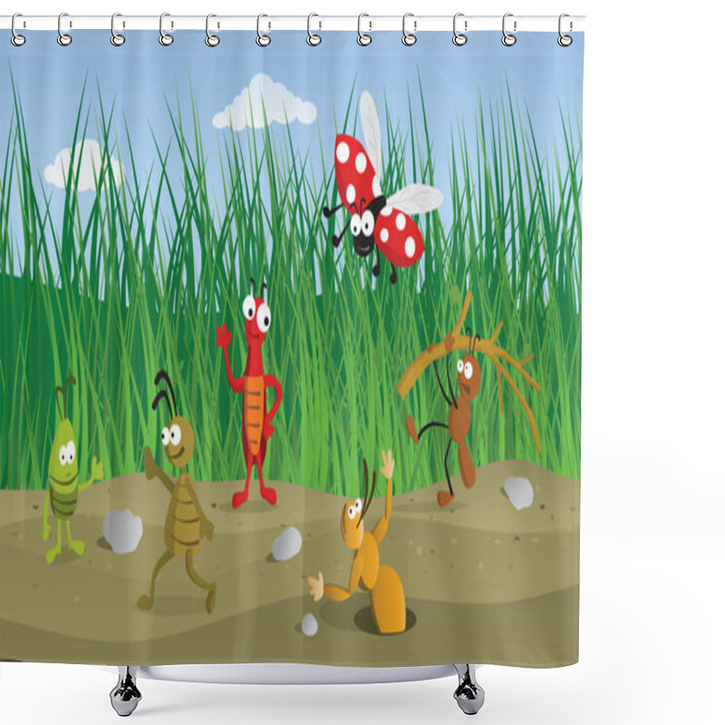 Personality  Funny Bugs In The Grass Shower Curtains