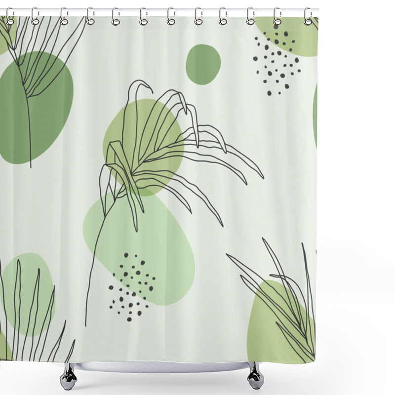 Personality  Trendy Minimalist Seamless Botanical Pattern With Line Art Composition Shower Curtains