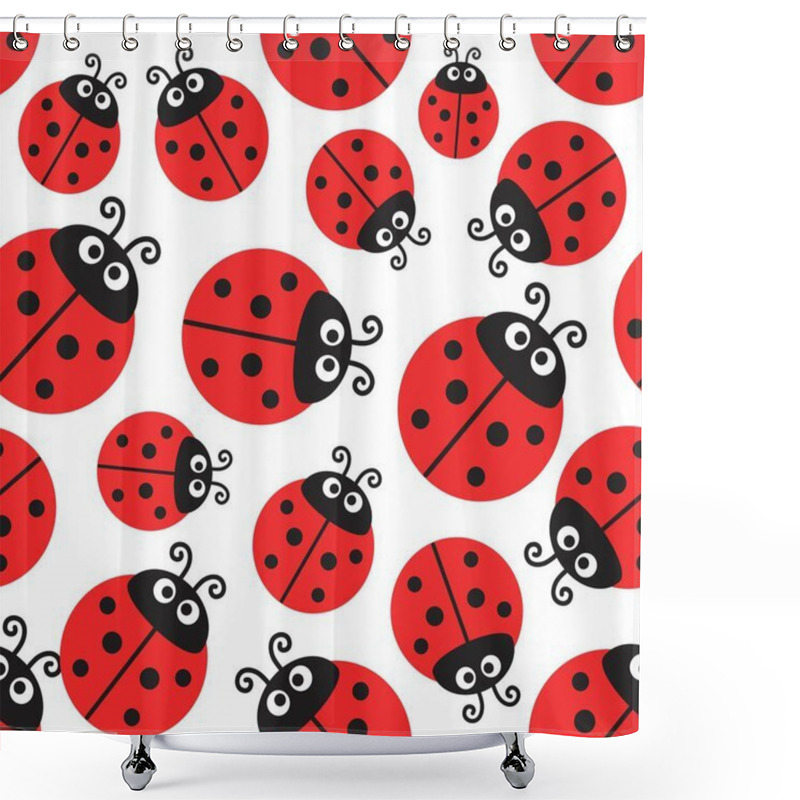 Personality  Ladybug Pattern, Vector Seamless Wrapping Paper Or Cute Baby Design. Ladybird Decorative Fabric With Funny Insects On White Background. Cartoon Kids Wallpaper, Textile Ornament Repeat Ladybug Texture Shower Curtains