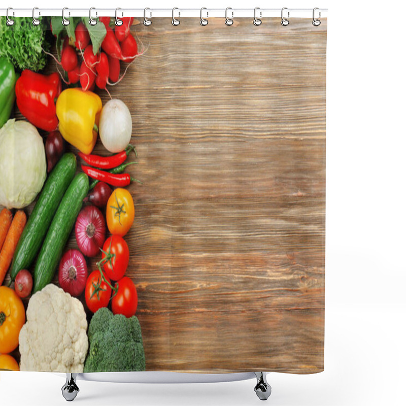 Personality  Fresh Vegetables On Wooden Table Shower Curtains