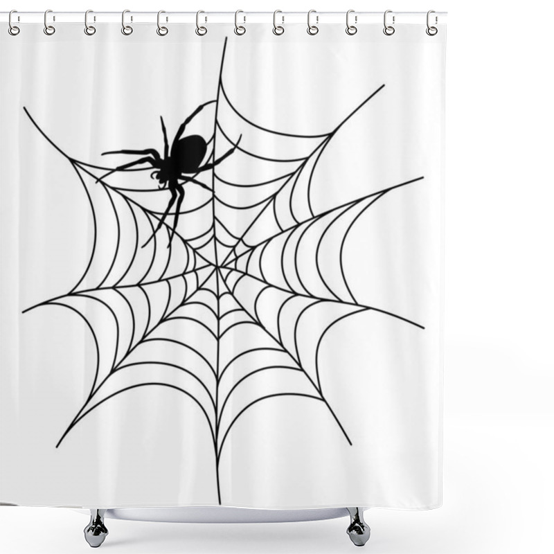 Personality  Scary Black Spider Web Isolated On White. Spooky Halloween Decoration. Outline Cobweb. Decorative Element For Your Design: Holiday Poster For Party, Invitation Card, Sale. Vector Illustration Shower Curtains