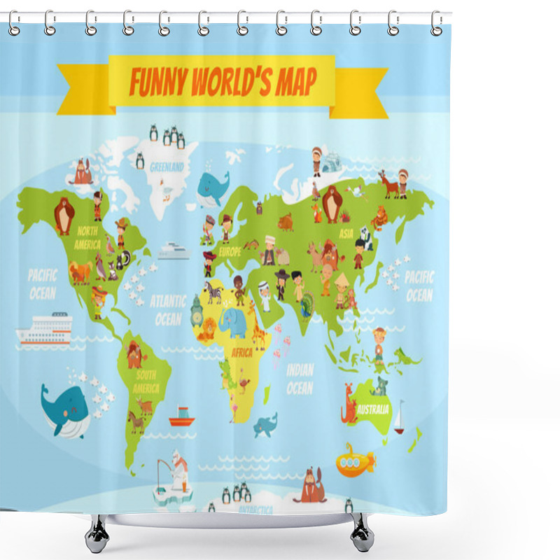 Personality  Funny Cartoon World Map Shower Curtains