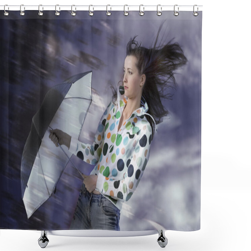 Personality  Young Woman With Umbrella Shower Curtains