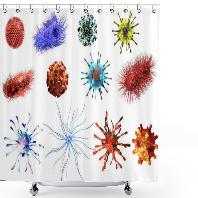 Personality      Virus And Bacteria Large Collection. Detailed Medical Illustration Of Viruses And Bacteria Isolated On White Background  Shower Curtains