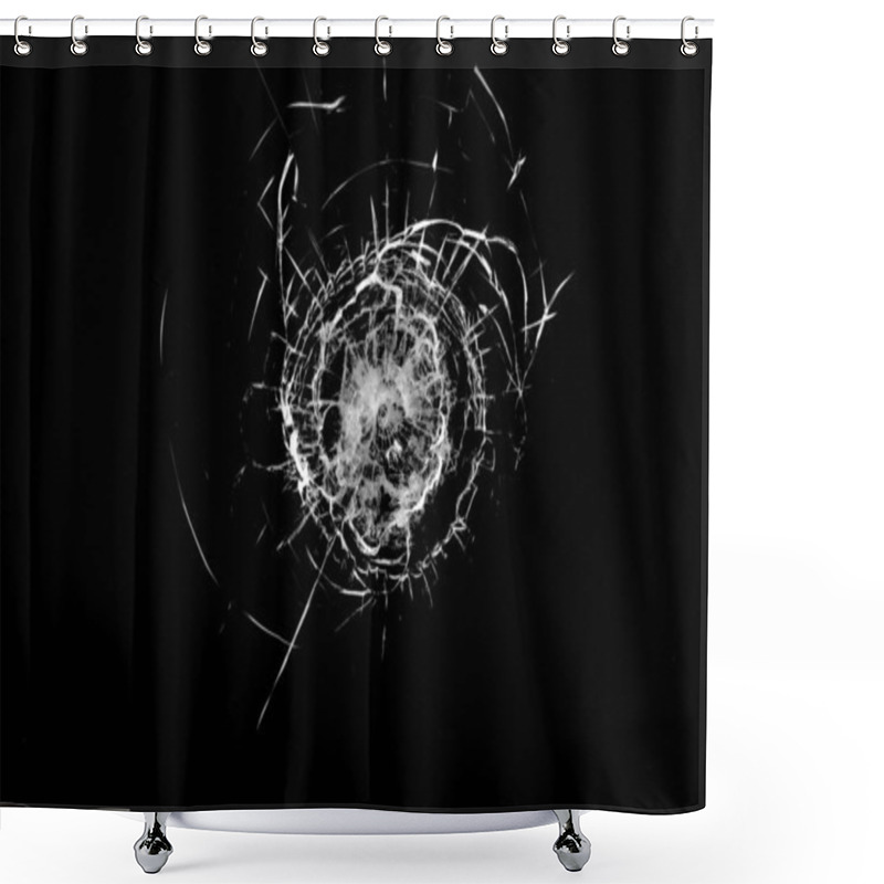 Personality  Texture Of Broken Glass. Hole From A Ball On A Black Background. Shower Curtains