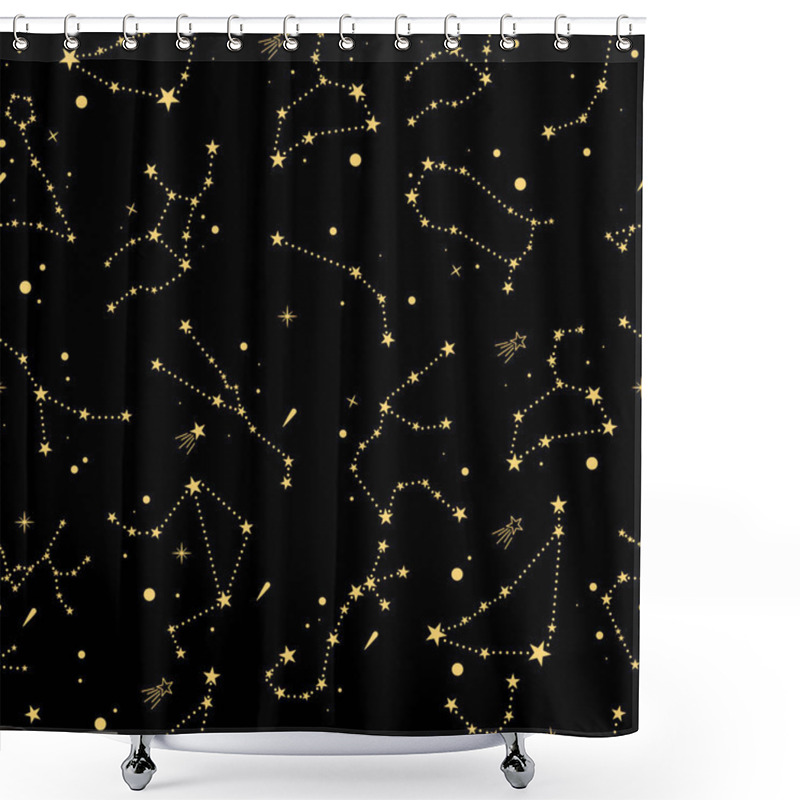 Personality  Zodiac Constellations Seamless Pattern. Vector Background With 12 Zodiac Signs. Can Be Used For Web Design, Packaging, Textiles. Shower Curtains