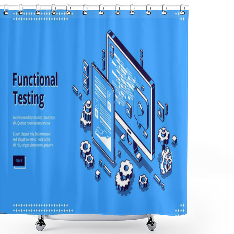 Personality  Software Testing Isometric Banner, Functional Test Shower Curtains