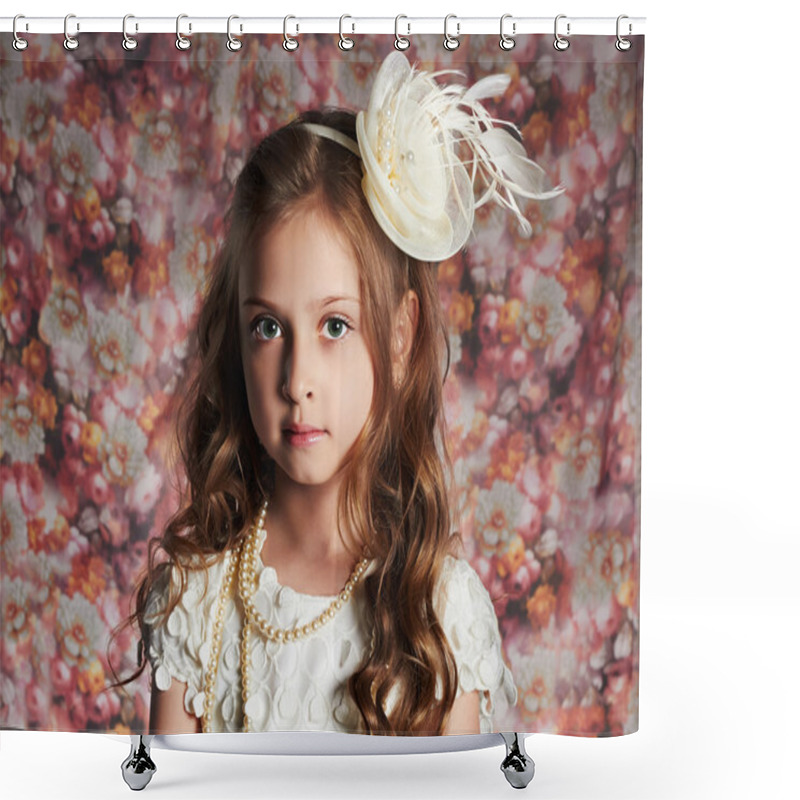 Personality  Beautiful Little Girl. Floral Background.funny Child Shower Curtains