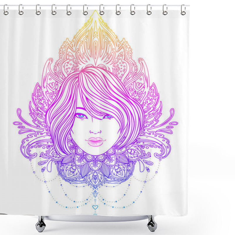 Personality  Tribal Fusion Boho Diva. Beautiful Asian Divine Girl With Ornate Shower Curtains