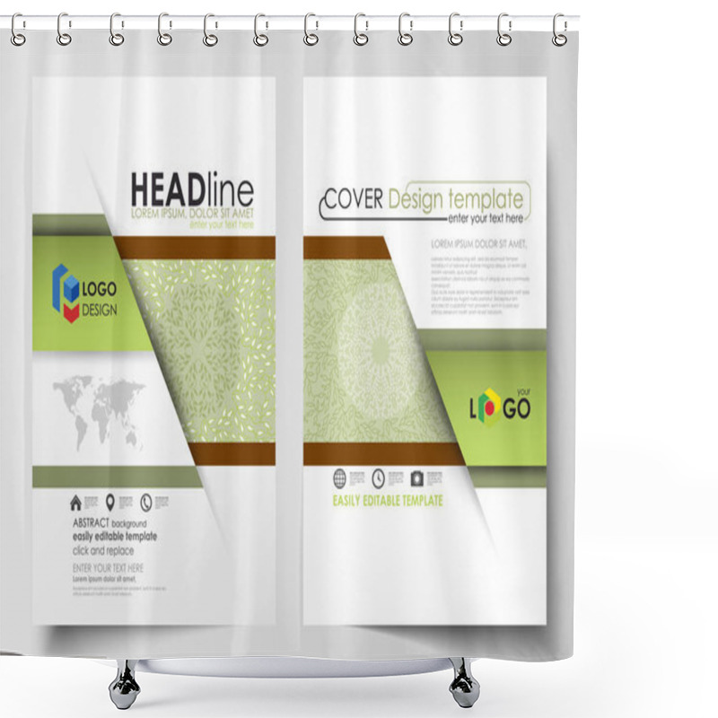 Personality  Business Templates, Brochure, Flyer, Annual Report. Cover Design Template, Layout In A4 Size. Green Color Background With Leaves. Spa Concept In Linear Style. Vector Decoration For Beauty Industry Shower Curtains