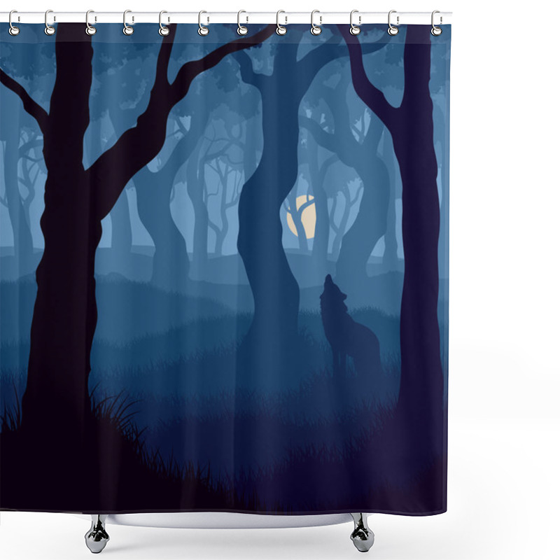 Personality  Square Illustration Of Wolf Howling At Moon. Shower Curtains