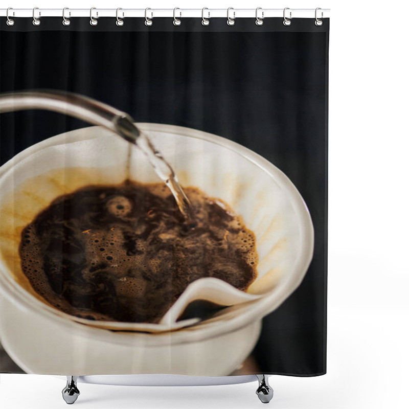 Personality  Alternative Brew, V-60 Style Espresso, Boiling Water Pouring From Kettle Into Ceramic Dripper With Coffee Shower Curtains