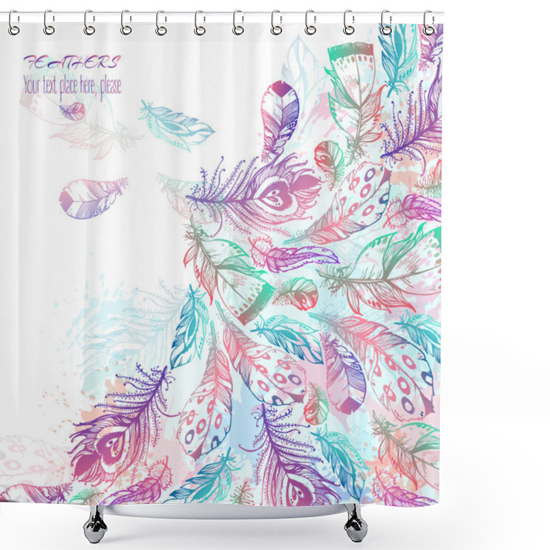 Personality  Hand Drawn Background With Bird Feathers Shower Curtains